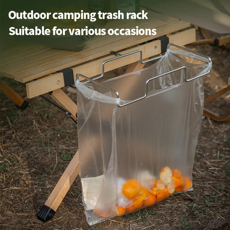 Outdoor Picnic Trash Bag Holder Camping Supplies Foldable Stainless Steel Camping Shelf Kitchen Trash Organizer Rack