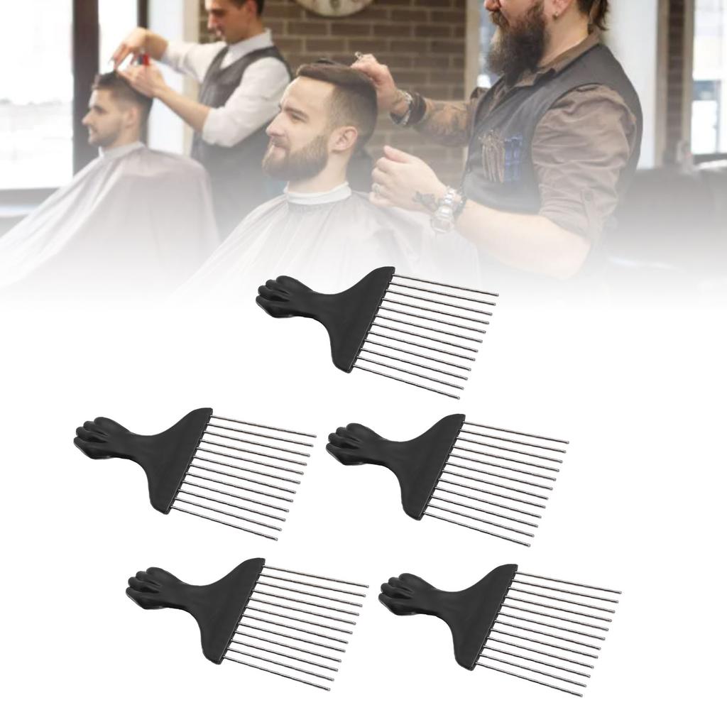 5pcs Black Stainless Steel Teeth Pick Comb Hair Detangling Styling Comb for Braids Wide Tooth Hair P