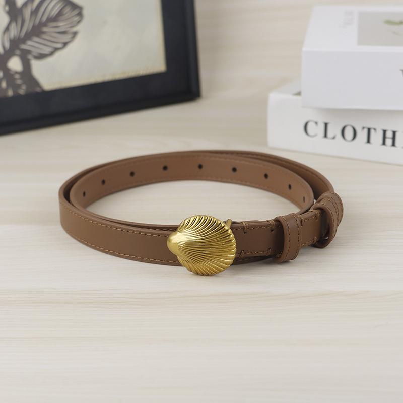 

Belt - women s versatile black premium vintage shell buckle top grain leather belt 100cm коричневий