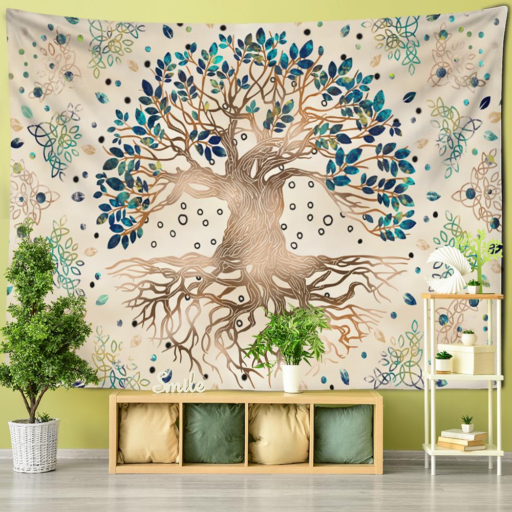 Green Mystical Tree of Life Tapestry Wall Hanging Psychedelic Witchcraft Tapiz Hippie Art Home Decor Background Cloth