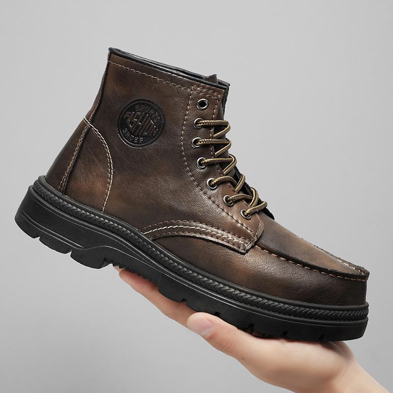 Autumn Men's New High-top Lace-up Casual Outdoor Martin Boots Teen Fashion Trend Thick-soled Outer Leather Boots