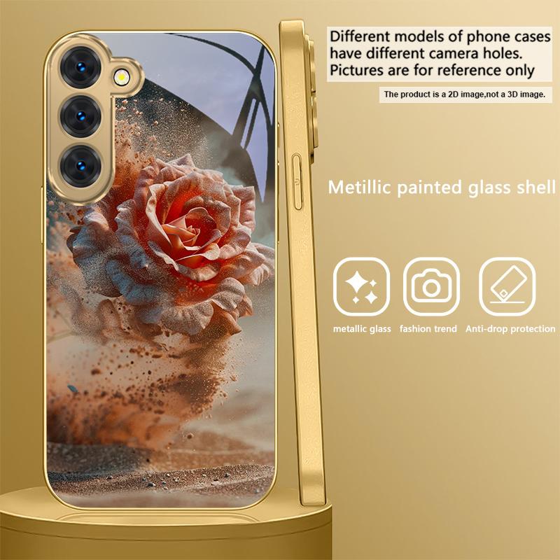 

Винтажная Роза Пустынного Розового Цвета Для Samsung Galaxy S26 S20 FE S21 S22 S23 Plus S24 Ultra S25Ultra S21+ S22Plus Золотой Стеклянный Чехол для Телефона Galaxy S26