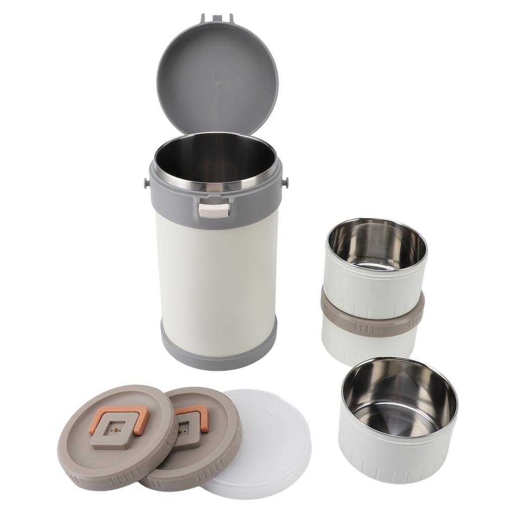 Insulated Food Jar 2.3L 3 Tier Microwave Safe 304 Stainless Steel Thermal Lunch Box with Shoulder Strap for School