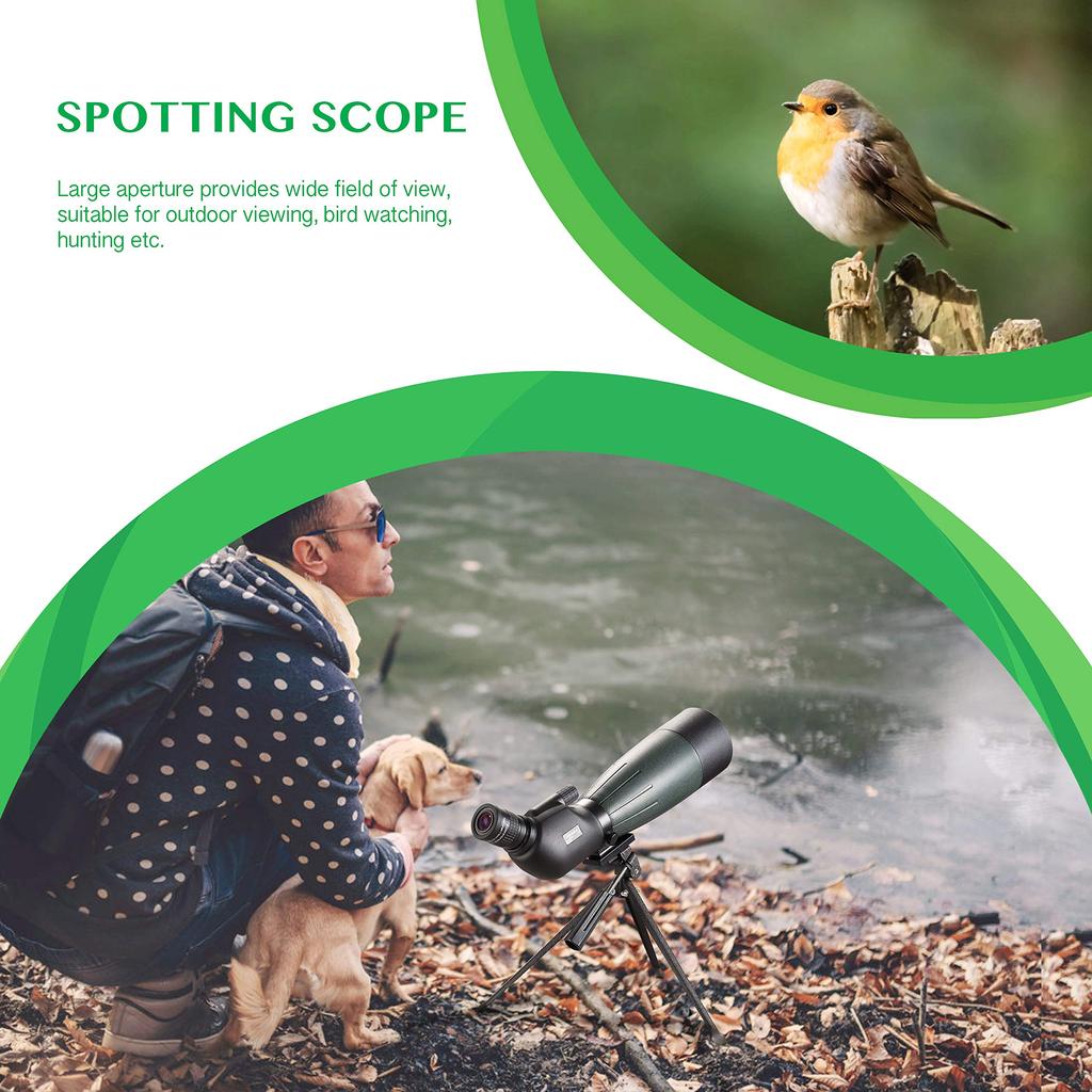 AOMEKIE 20-60X80 Spotting Scope with Tripod and Phone Adapter Case, Target Sighting, Waterproof, Fogproof, FMC BAK4, 45° Angle, Monocular, Telescope