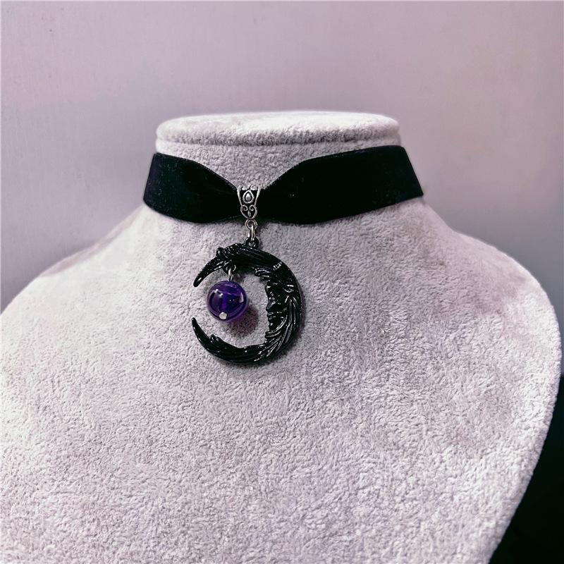 Amethyst Moon Black Necklace - Personalized Friendship Gift