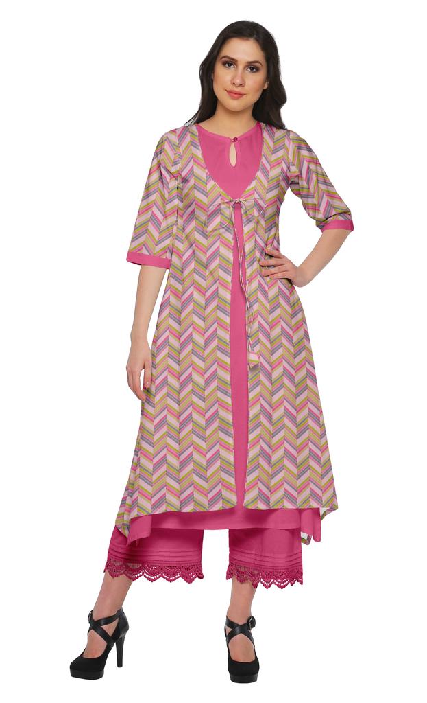 Moomaya Indian Palazzo Kurta Jacket Set For Women Partywear Chanderi Ethnic