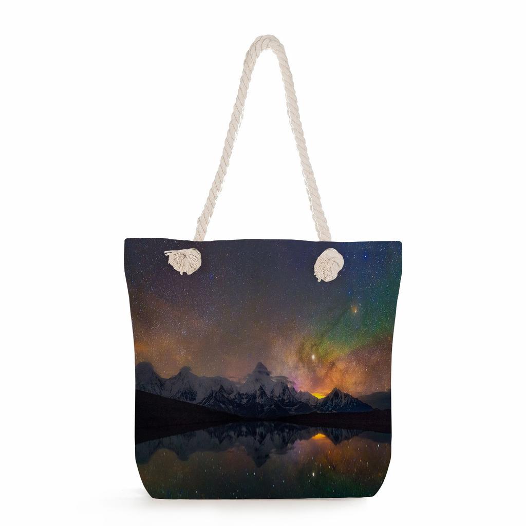 Starry sky print thick rope single-shoulder beach bag 7285 CLE