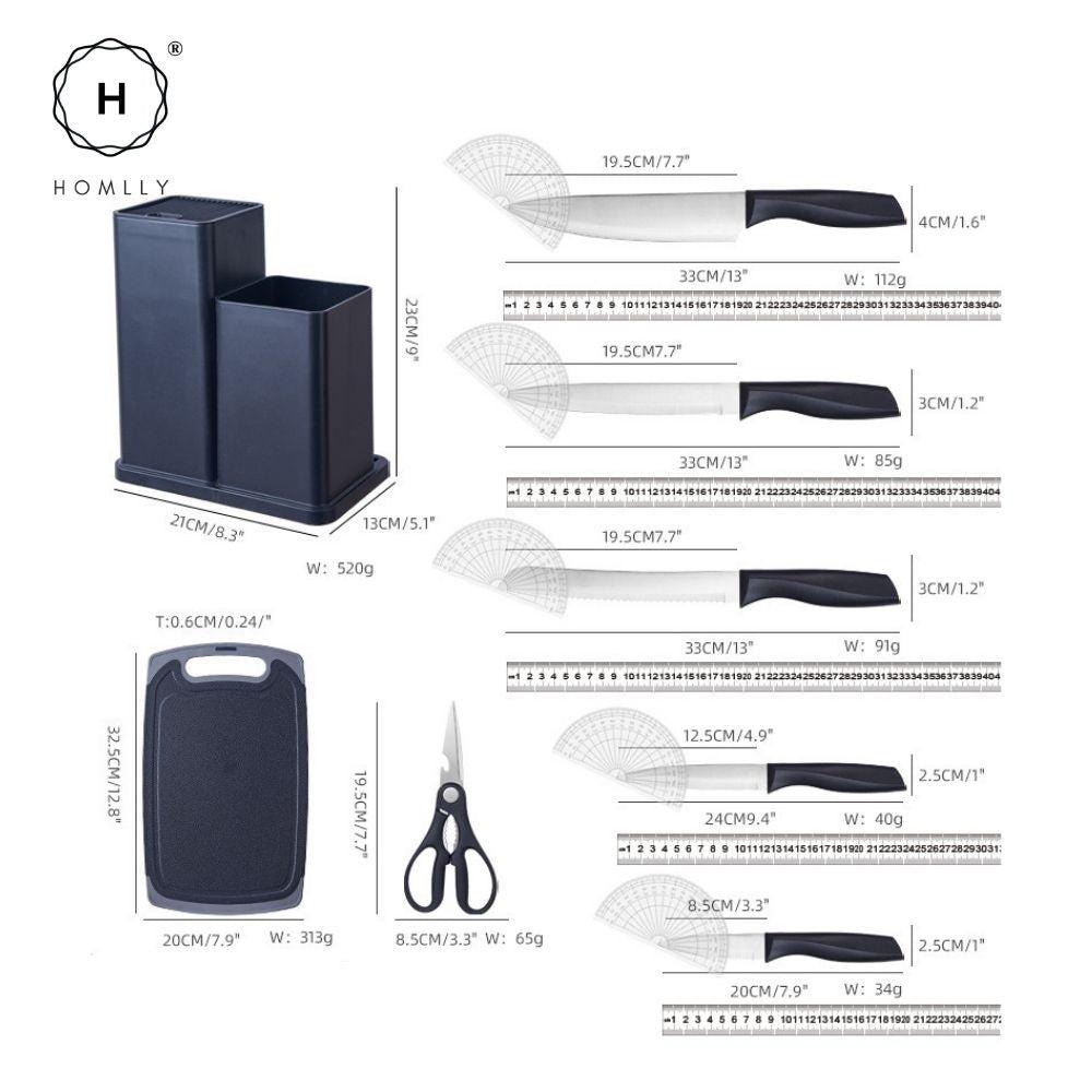 Homlly 19pcs Kitchen Cooking Utensils Set with Stainless Steel Knife Set with Block
