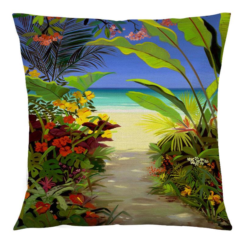 Summer Beach Landscape Retro Cushion Cover 45x45cm Polyester Pillowcase Home Decor Sofa Chair Waist Cushion Cushion Cover