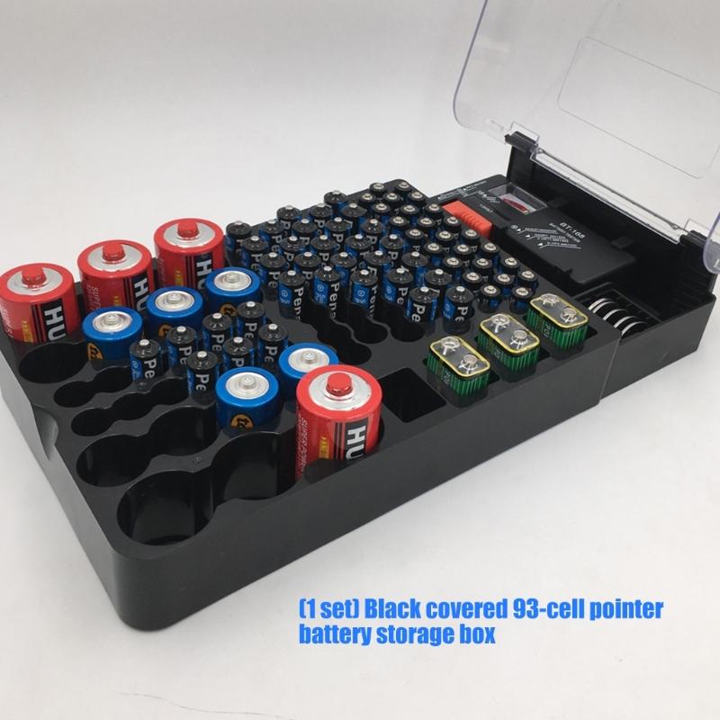 Black ABS Battery Storage Container Box With 93 Compartments And Visible Hinged Lid For Easy Access