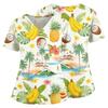 Women V Neck Medical Scrub Top Hawaiian Print Short Sleeve Side Slit Nursing Uniform Shirt with Front Pocket Comfortable Fit