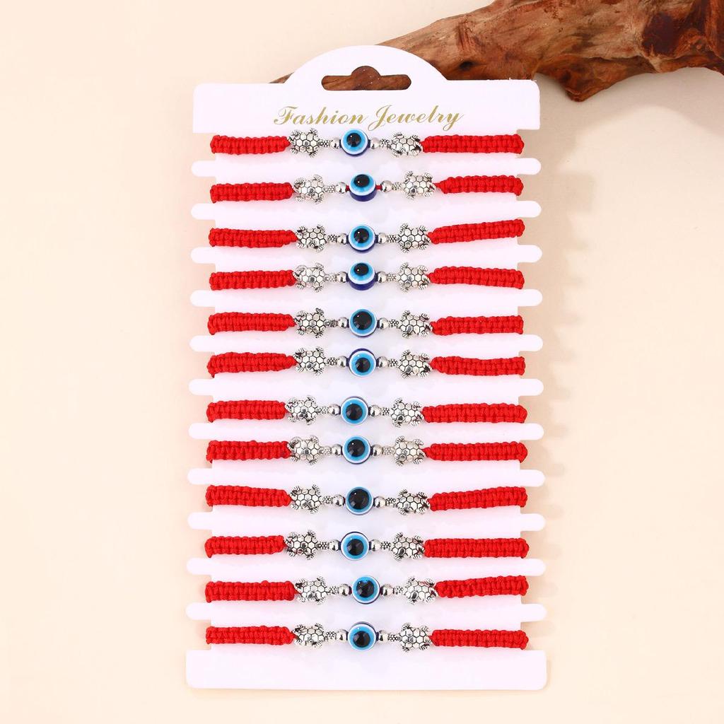 Modrý náramek se zlým okem a červenou šňůrkou - Ručně tkaný design