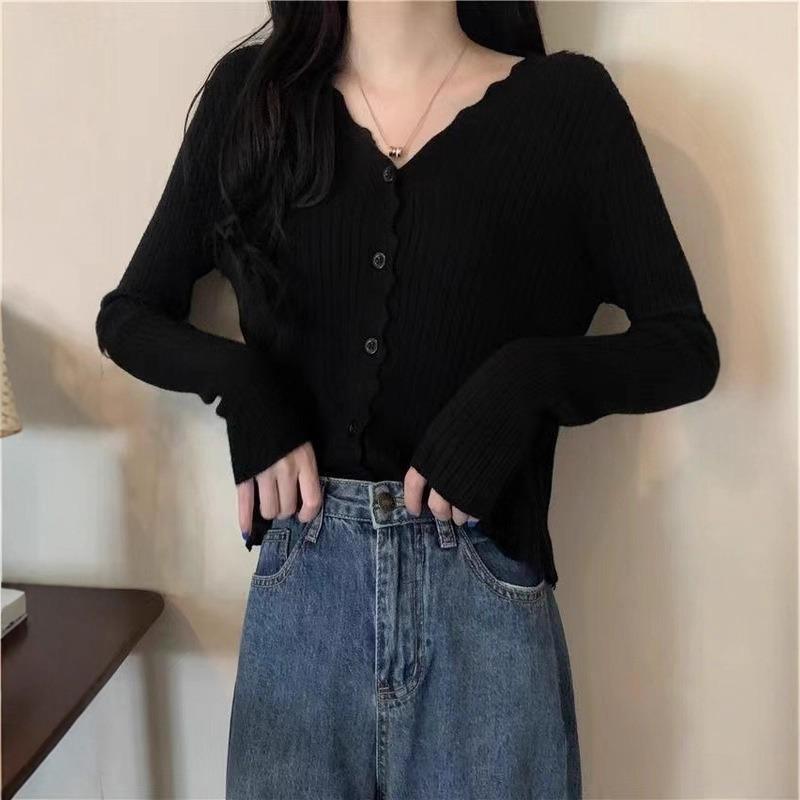 Spring pure desire top thin new design short women's knitted cardigan collar long-sleeved sweater jacket