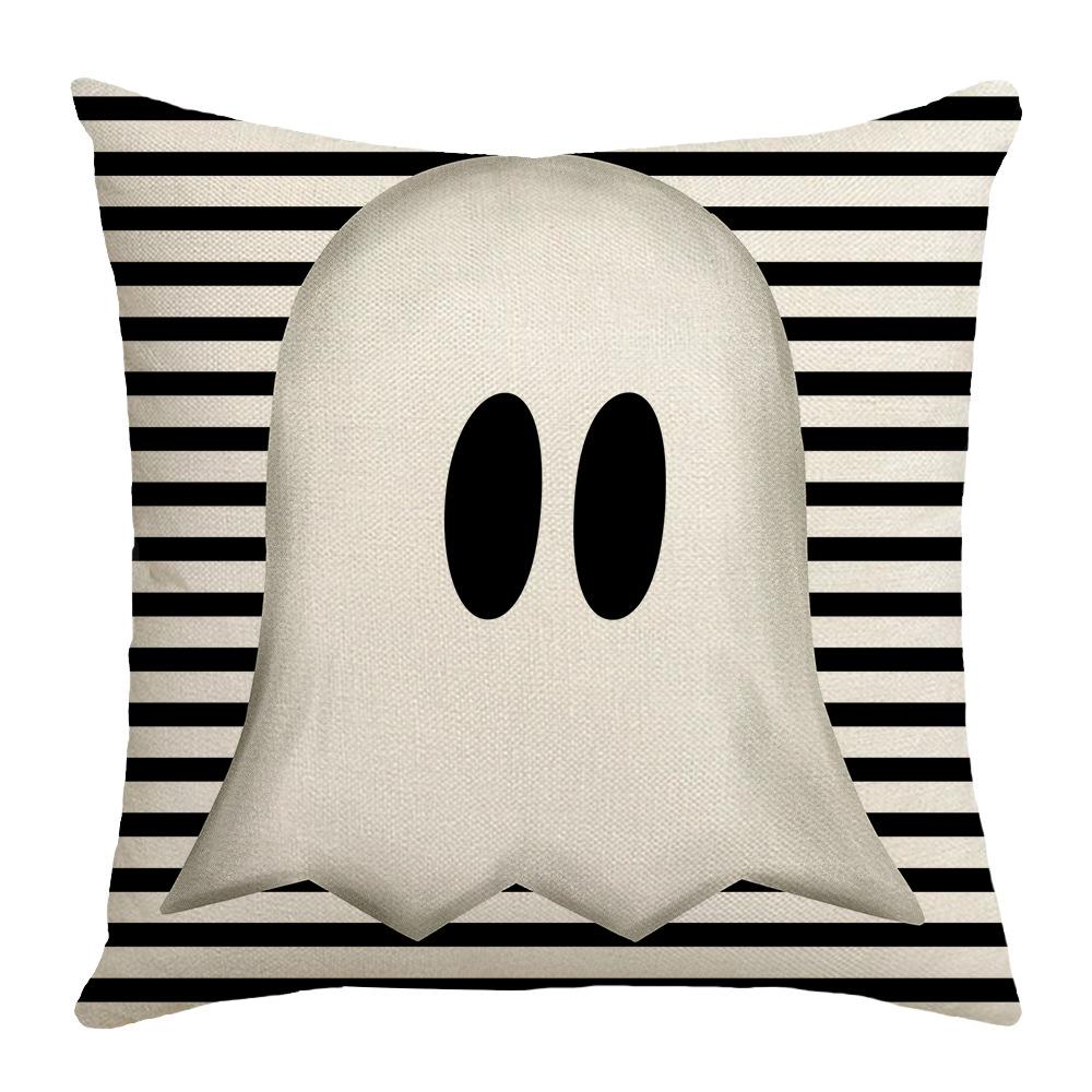 New Halloween Black Cat Striped Linen Pillow Cover Ghost Retro Elements Home Living Room Bedroom Sofa Decoration