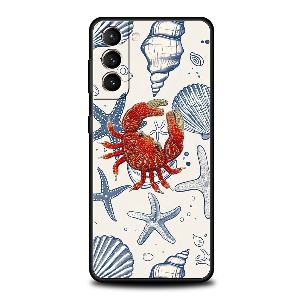 Phone Case Cover for Samsung Galaxy S25 Edge S24 S23 S22 S20 S21 FE Ultra S10 S10E Plus Soft TPU Marine Life, Crabs, Lobsters