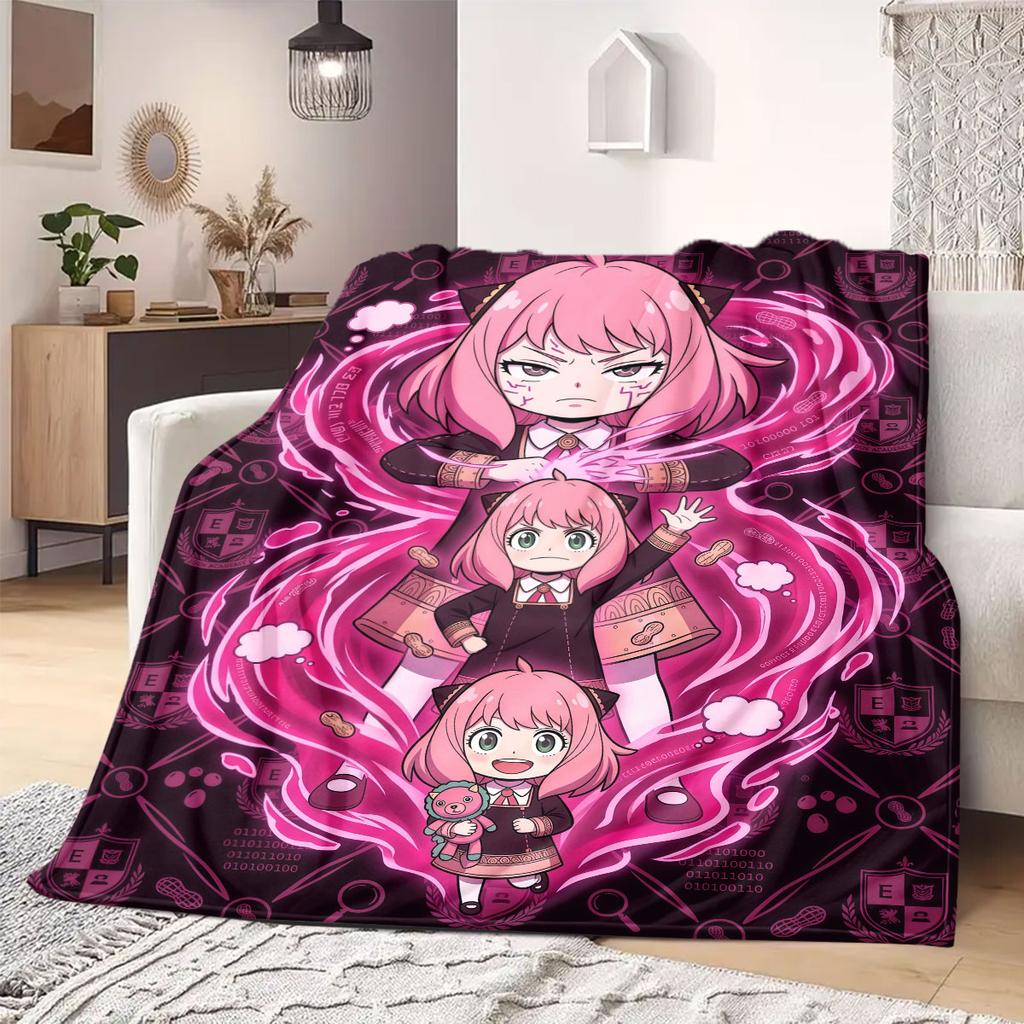 SpyxFamily Charming 2D Cartoon Flannel Blanket, Printed Pattern for Bed, Cozy Sofa Travel Nap Blanket_LIAN