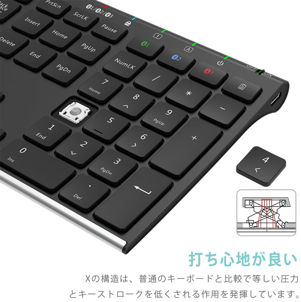 Arteck Bluetooth Japanese Stainless Compatible with Windows Tablet Rechargeable Can Be Used for 6 Months Keyboard, Layout, Multi-Device, Steel,
