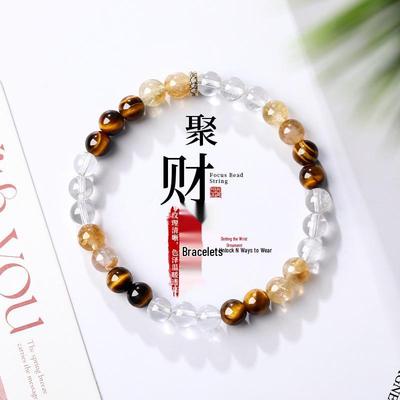 Yellow Tiger Eye & White Crystal Retro Bracelet - Light Luxury Niche Design for Women