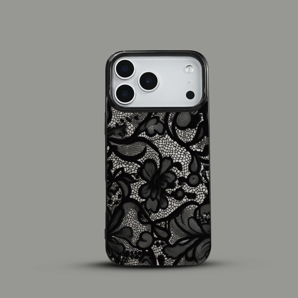 Schwarze Spitze 2D-Muster Handyhülle geeignet für iPhone 17 16 15 14 13 12 11 Pro/Max/Plus sturzsicher und stoßfest Rückabdeckung