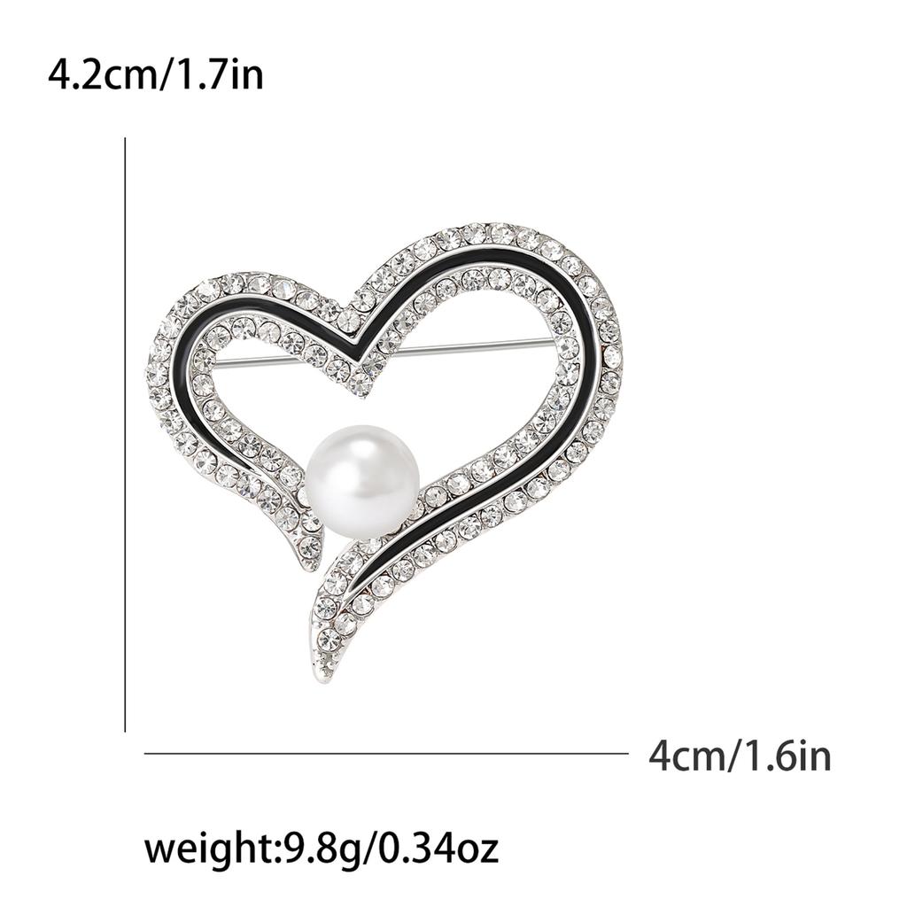 Simple Pearl-Set Diamond Love Brooch, High-End Exquisite Heart-Shaped Corsage Fashion Coat, Shawl Anti-Light Buckle