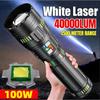 100W Ultra Powerful LED Spotlight 40000LM Long Range Zoom Flashlight Fluorescent Absorbing Film Luminous Flashlight Camping Emergency Lamp