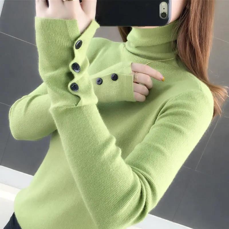 Women Winter Slim Long-sleeved Pile Collar Knit Bottoming Shirt Women Slim High Turtleneck Sweater