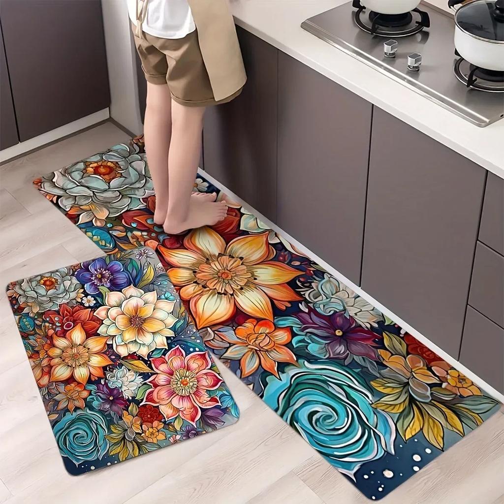 1 STK Blumen Willkommen Muster Fußmatten Küchenteppiche Rutschfest Pop Design Badezimmerteppiche Badematte Teppich für Zuhause Spüle Wäsche Dekor