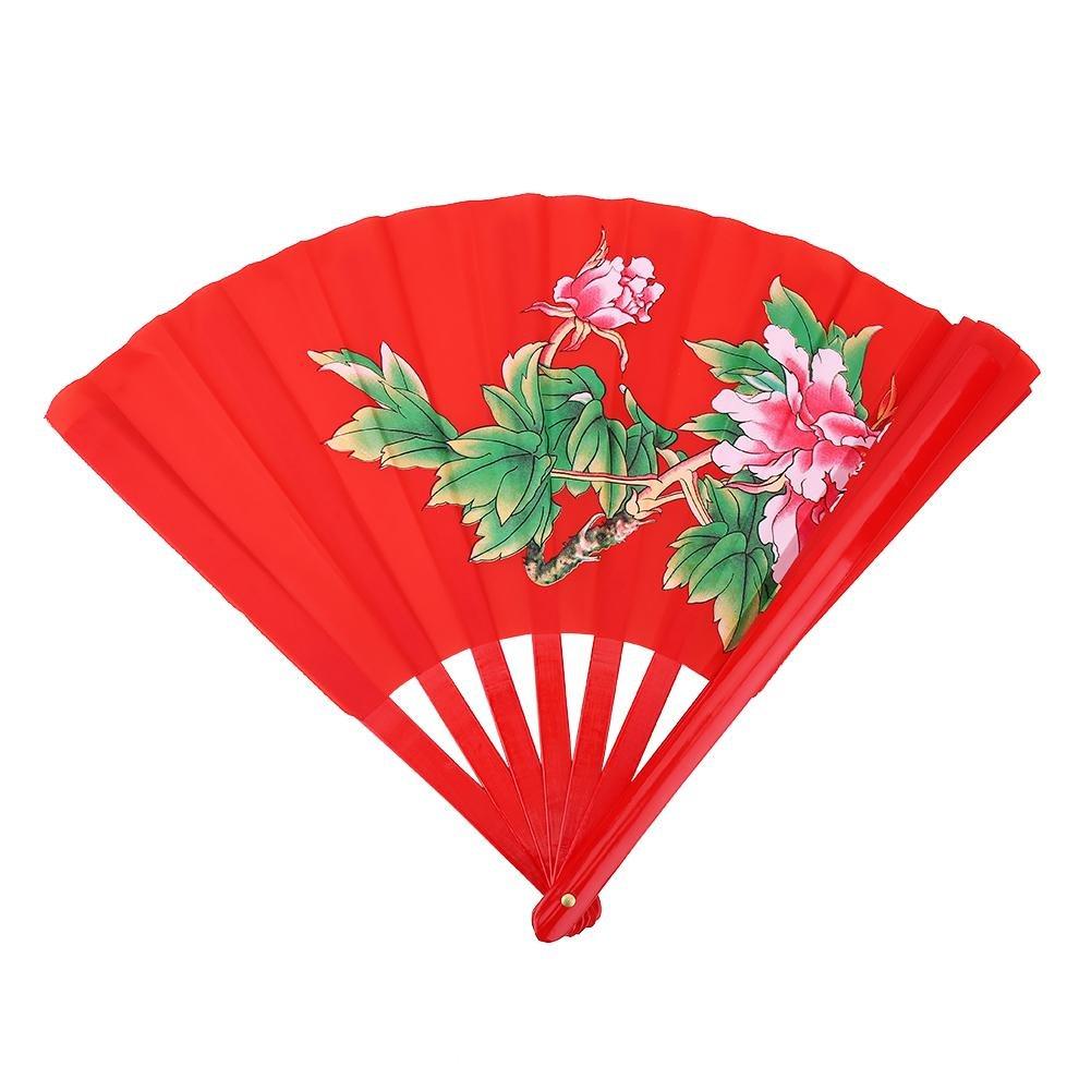 Folding Fan, Chinese Style, for Kung Fu, Tai Chi, and Dance, Easy to Open and Close, Folding Fan, Decorative Gift, Includes Fan Bag (Red)