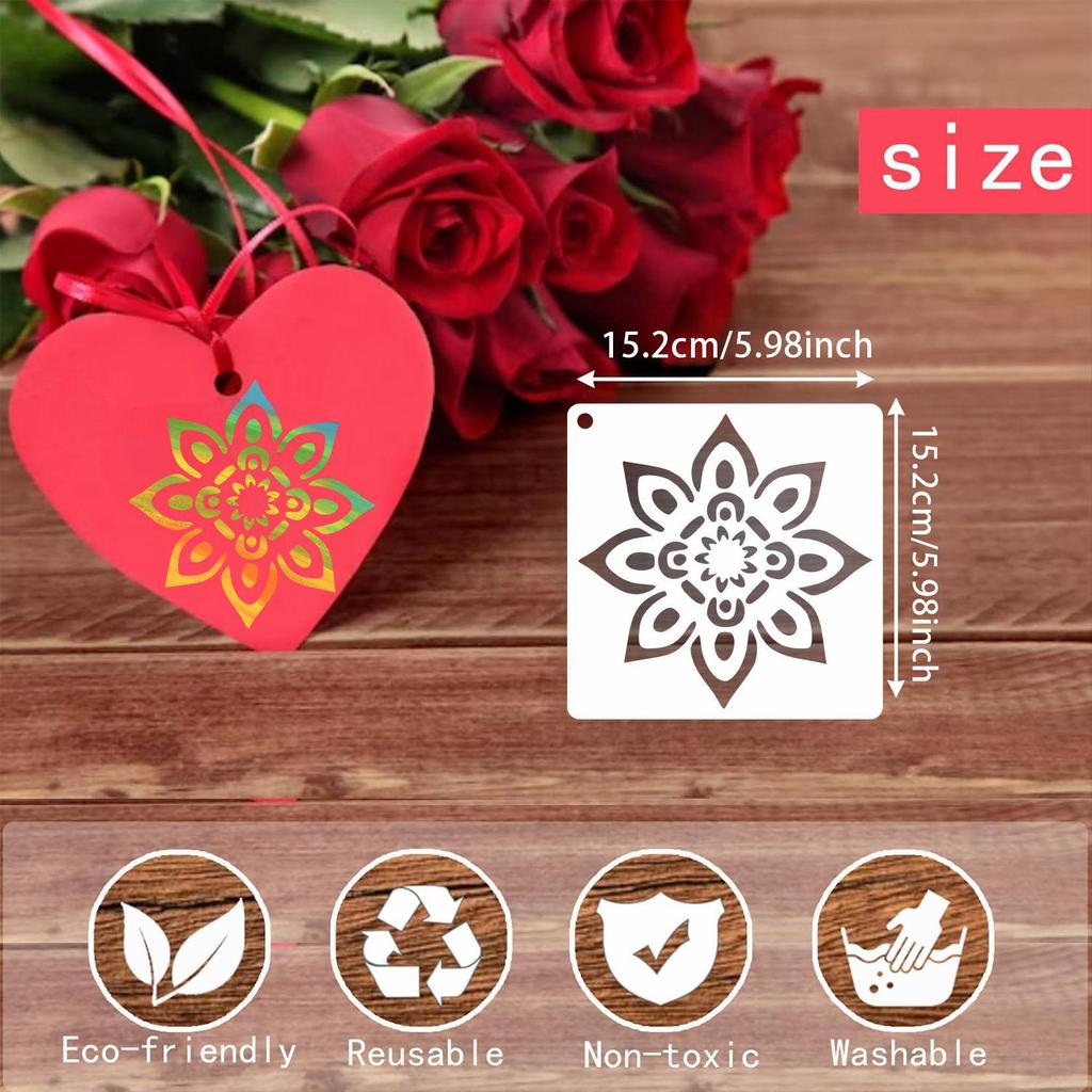 Retro Floral Mandala Stencil Template for Art Journals and Graffiti - PET Plastic Ruler