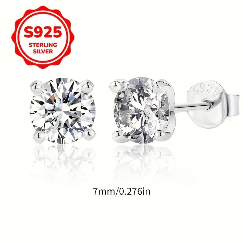 S925 Sterling Silver Four-clawed Round White Crystal Stud Earrings for Women Simple Wedding Engagement Jewelry Gifts