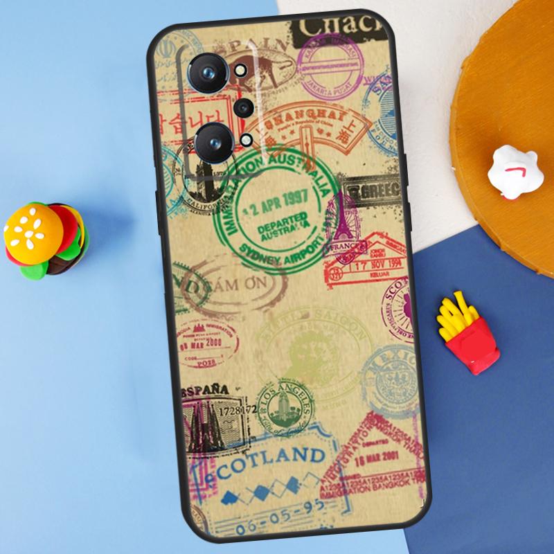 Passport Travel Stamps For Realme GT 6 6T 5 GT7 Pro C61 C75 C55 C51 C21Y C25S C67 C53 13 12 10 11 14 Pro Plus Case