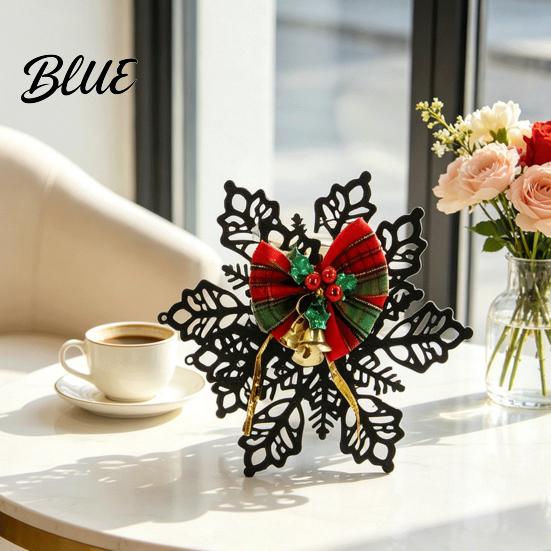 Holiday Home Decor Ornaments Black Metal Candle Holder Hollow Bow Sleigh Reindeer Bell Snowflake Tea Family Gathering Atmosphere Props Light