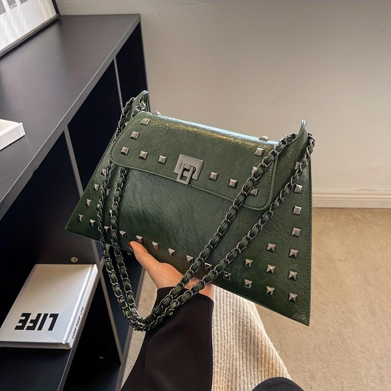 Golden Leather Texture Single Shoulder Casual Women's Hand-held Bag - Vintage Rivets Armpit Slung