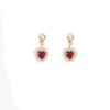 Burgundy Heart Rhinestone Earrings, s925 Sterling Silver, Gold-Plated Studs – Fashionable Luxury Women's Jewelry