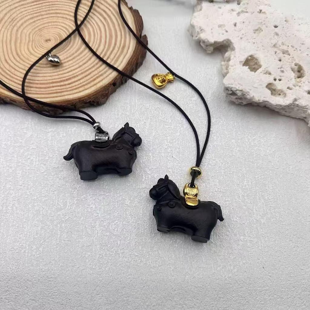 Sandalwood Year of the Horse Necklace: Stylish and Elegant Sweater Chain Pendant