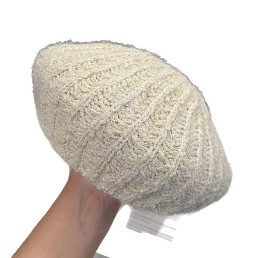 Japanese Small Fragrance Style Solid Color Simple Beret Women's Autumn and Winter Warm Knitted Hat Versatile Face Little Painter Hat