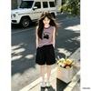 Korean-Style Girls' Striped Patchwork Tank Top Set - Summer Two-Piece Sleeveless Outfit for Medium and Older Children.