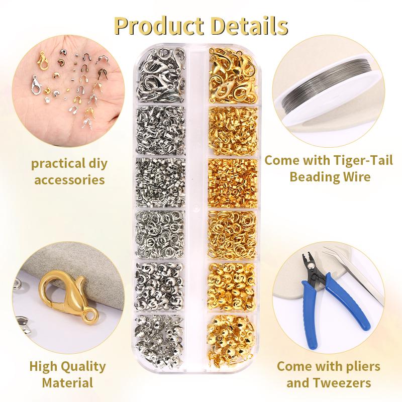 Crimp Beads Covers Kit with Bead Crimping Pliers Tool Brass Crimp Beads Tips Knot Covers Kit for for Jewelry Making DIY Craft