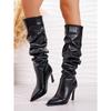 Pleated Pointed Toe High Heel Fashion Boots Women's Winter 2025 New Thin Heel Plus-size Stacked Boots