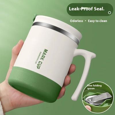 304 Stainless Steel Mug with Lid and Spoon Office Water Cup  High Aesthetic Coffee Cup, Breakfast Cup Water Bottles