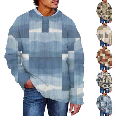 Men'S Printed Synthetic Sweater Round Neck Sportswear Loose Long Sleeved Top