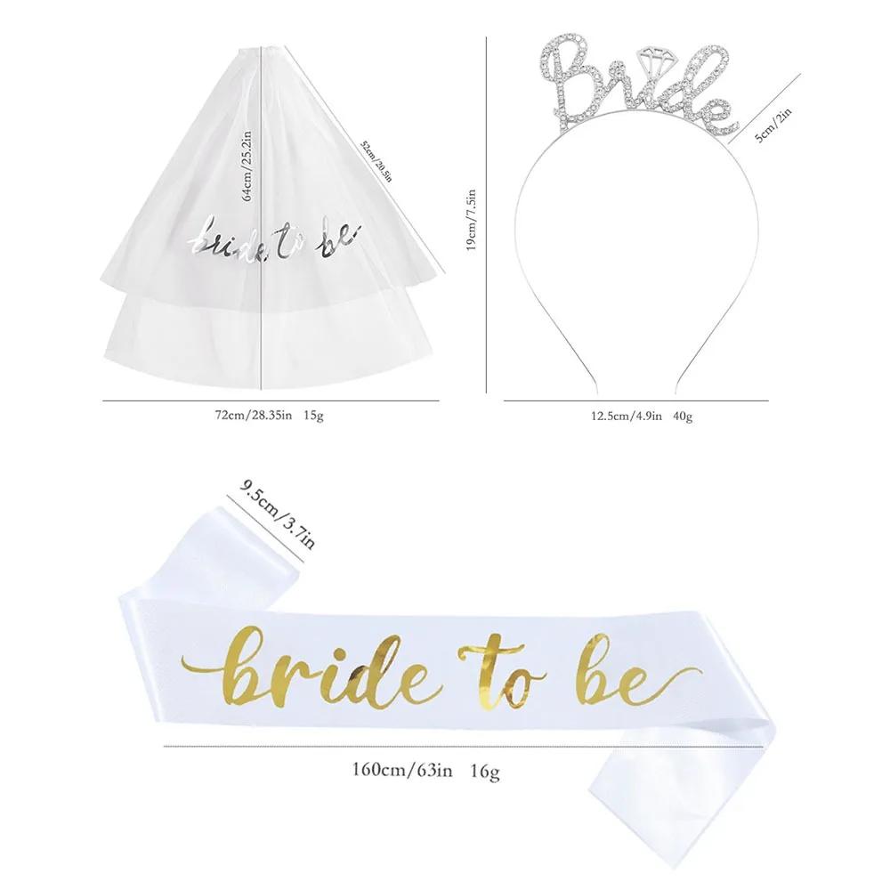 Bridal Party Set Of 3 Accessories Bride Sash With Tiara And Veil For Bachelorette Wedding Shower Decorations