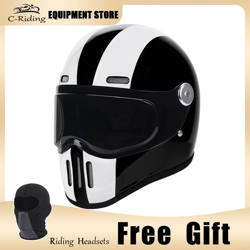 

C-Ridng Genuine Carbon Fiber Adventure DOT Certified Modular Design Style Full Face Motorcycle Helmet with Dark Detachable Lens M черный белый