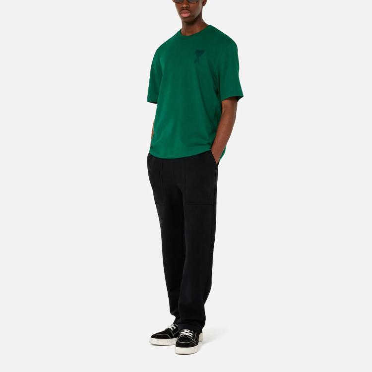 AMIPARIS Tonal Ami De Coeur Heart Embroidery Loose Fit Round Neck Short Sleeve T-Shirt Men Tops Green A21HJ128726-300