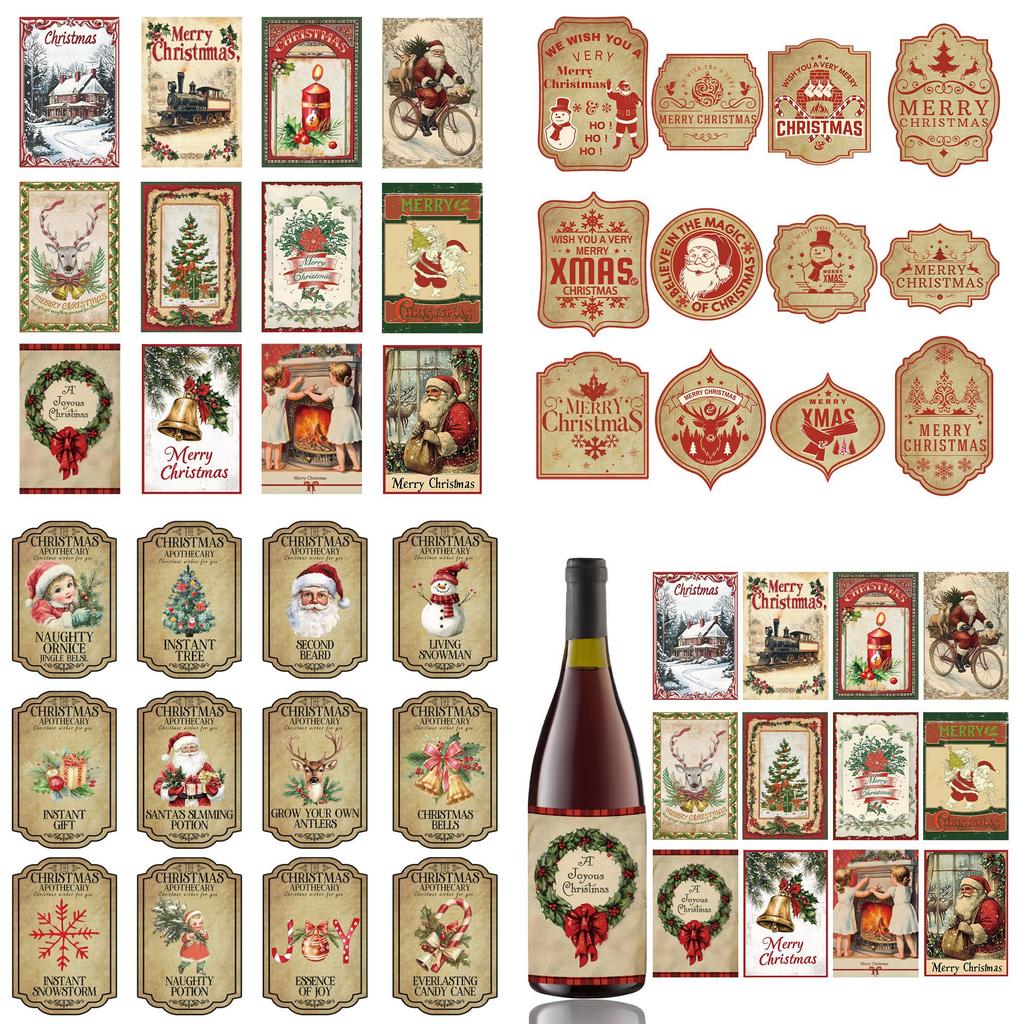 Weihnachtsdekorative Weinflaschenetiketten mit Vintage-Design für Feiertags-Partydeko