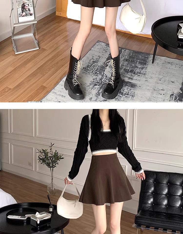 Black Wool Blend Women's A-line Short Skirt - 2026 Autumn/Winter Hip-hugging, Fluffy, Petite, Versatile Umbrella Skirt