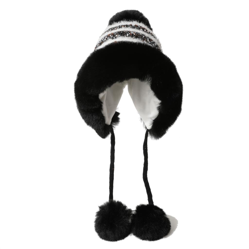 Autumn and Winter Cute Bear Fur Ball Plush Knitted Hat for Women Korean Style Ins Thickened Warm Ear Protection Cold Proof Woolen Hat