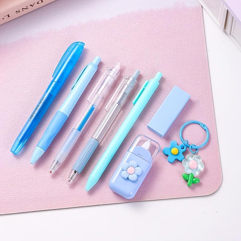 8Pcs Stationery Set with Pencils, Ballpoint Pens, Erasers and Pendants. 5 Styles Optional for Writing and Decorating.