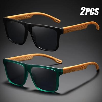 1/2Pcs Vintage Square Casual Man Sunglasses Wood Grain Spring Hinges Glasses Uv400 Protection Unisex Outdoor Daily Eyewear