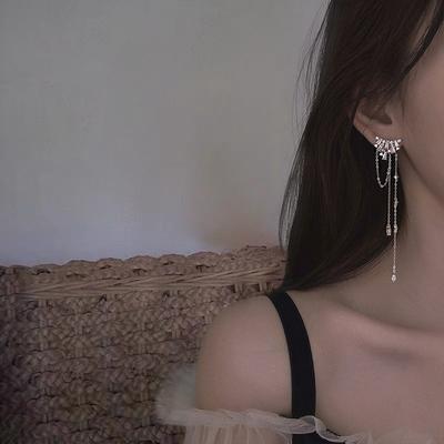 Ins Hyunya Style Earrings Simple Fashion Temperament Niche Internet Celebrity Long Flash Diamond Design Fringed Earrings